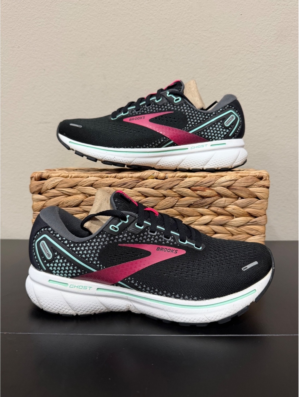 Size 7 Wide - Brooks Women’s Ghost 14 “Black Pink Yucca”